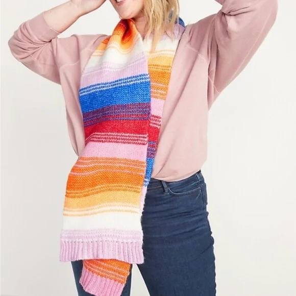 Old Navy Rainbow Striped Knit Scarf | Multicolor Cozy Winter Scarf | One Size - Picture 4 of 4